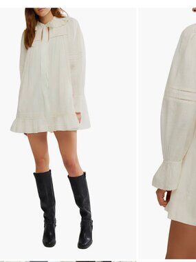 Free People 5 O'Clock Tea Time Long Sleeve Cotton Babydoll Mini dress size S